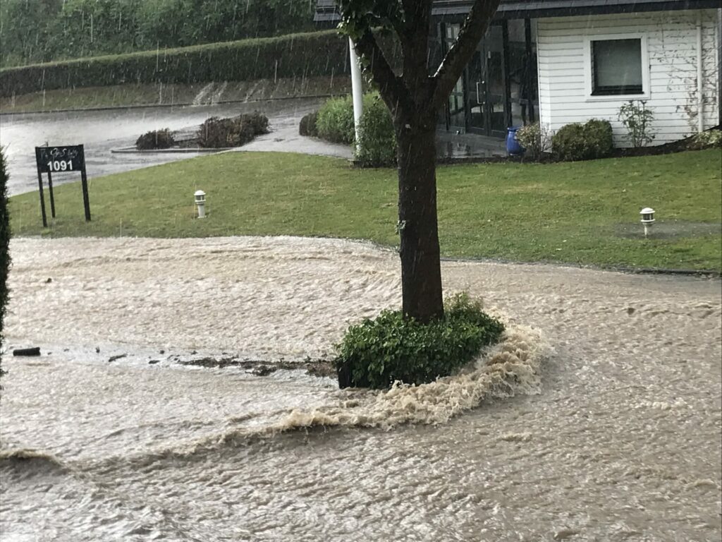 Torrent d'eau formé par les ruissellements descendant de la Ville de Bois Guillaume vers la Ville de Rouen lors de l'orage violent du 4 juin 2022 (source : Mme GRANCHER)